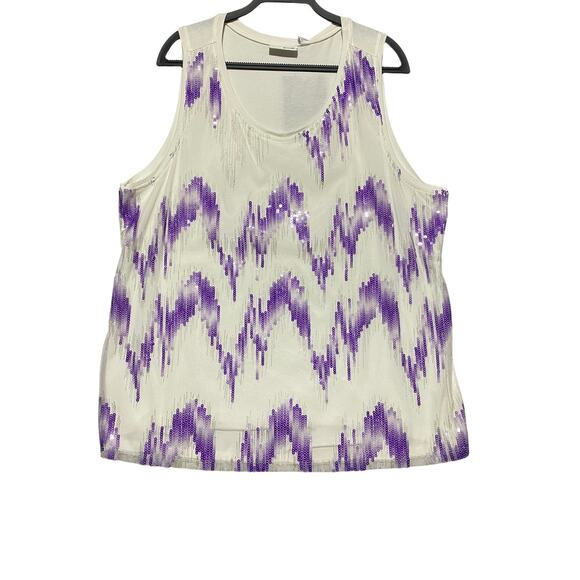 Renee Greenstein Attitudes Sleeveless Top Women's 2X White With Purple Sequins - Picture 6 of 6